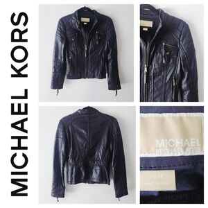Michael Kors Navy 100% Genuine Leather Moto Jacket XS